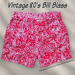 Bill Blass Red White Hawaiian High Rise Shorts Womens 12 Large Vintage 80s EUC